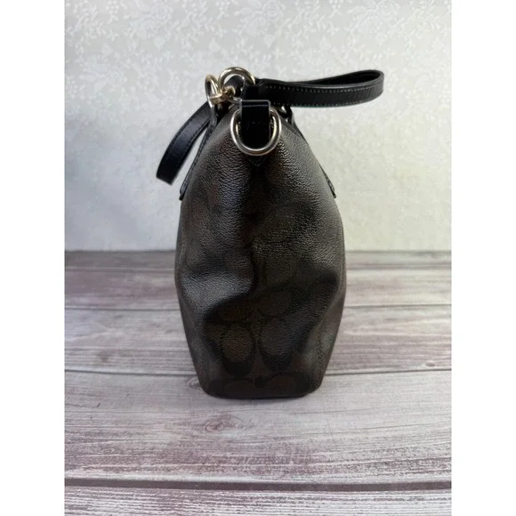 Coach Kelsey Signature Black Canvas Double Handles Zipper Satchel Bag - Picture 12 of 17